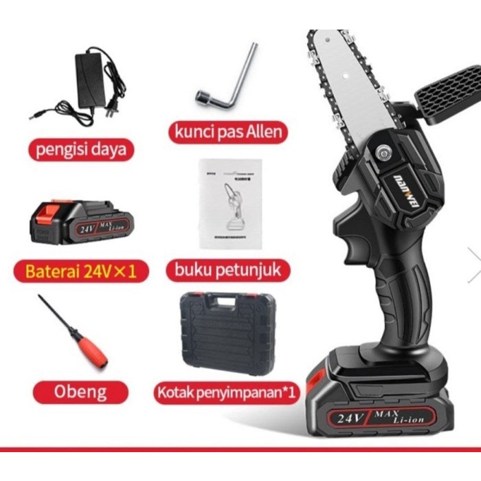 GERGAJI MESIN LISTRIK KAYU POHON MINI CORDLESS CHAINSAW BATERAI SENSO