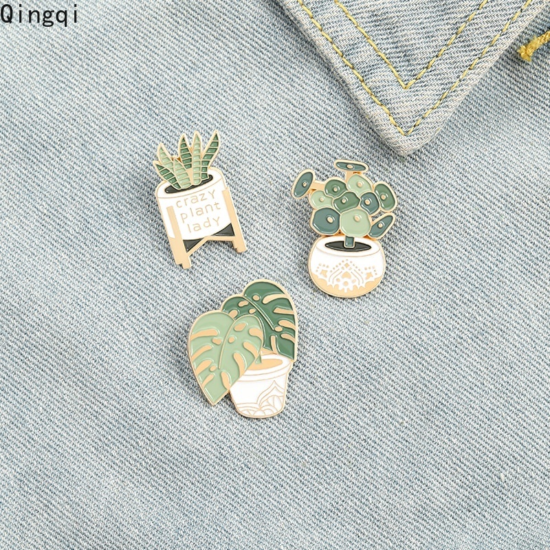 Bros Pin Enamel Desain Kartun Tanaman Pot Monstera Sansevieria Untuk Hadiah Teman