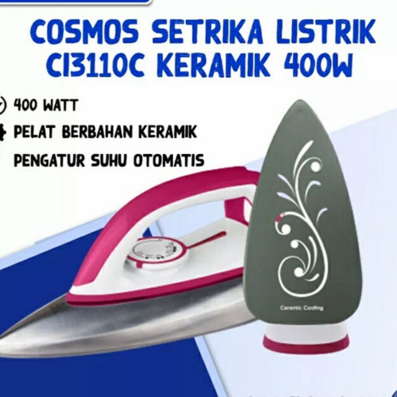 seterika cosmos ci3110c gosokan cosmos ci 3110c garansi resmi seterika baju cosmos gosokan baju free bubble wrap original 400watt elemen keramik