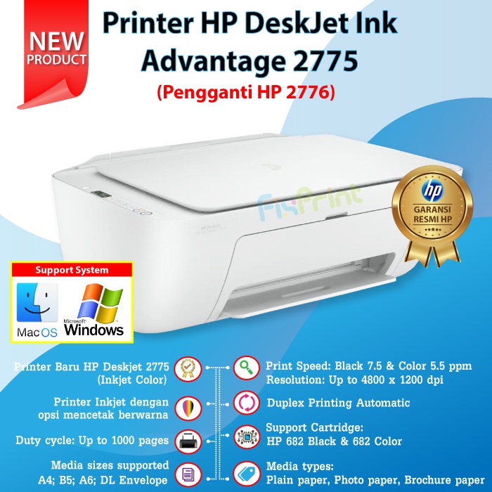 Printer HP Deskjet Ink Advantage 2336 2335 2337 NEW ORI RESMI Print Scan Copy A4 Cetak Max F4 Usb Penerus 2135, Hp 2775 2776 with WiFi Wireless Black Color Photo Print Multifungsi All In One Termurah