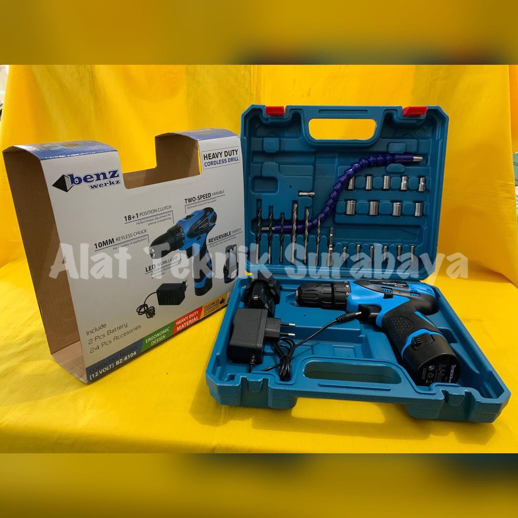 CORDLESS DRILL BENZWERKZ 18 V VOLT 10 MM MESIN IMPACT BOR TANPA KABEL BATERAI TEMBOK BENZ WERKZ HEAV