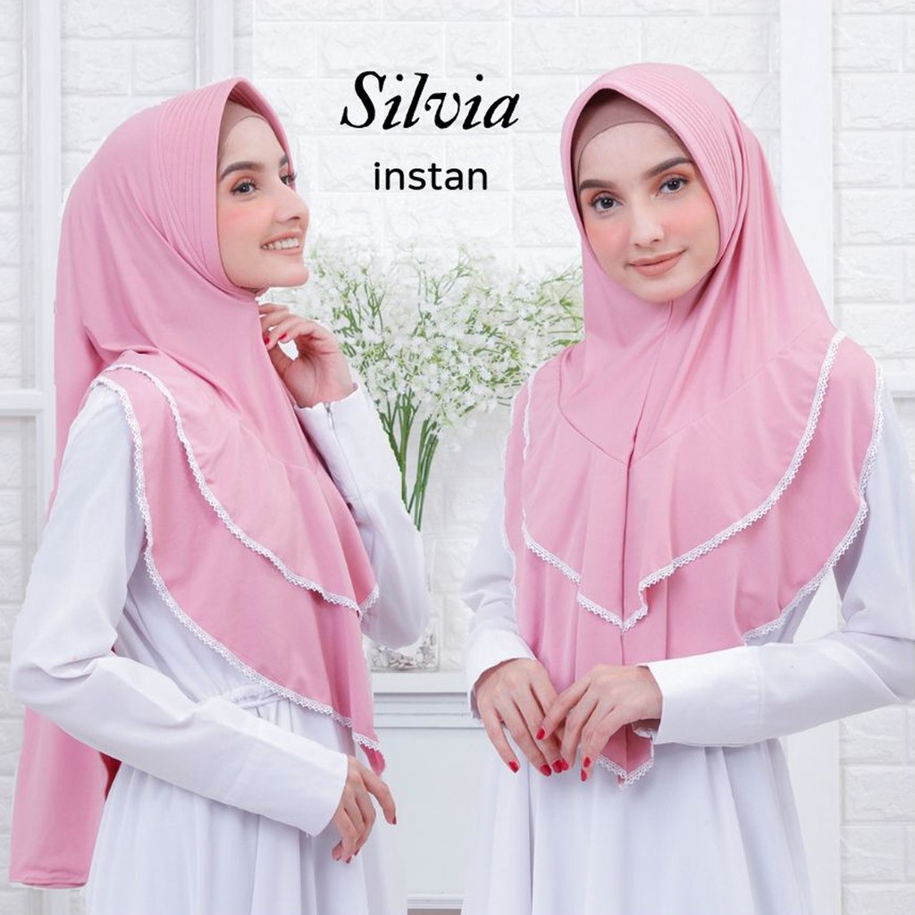 HIJAB INSTANT DEWASA SILVIA / JILBAB INSTAN MENUTUP DADA DENGAN AKSESORIES RENDA / JILBAB BERGO JERSEY MURAH / JILBAB LANGSUNG PAKAI