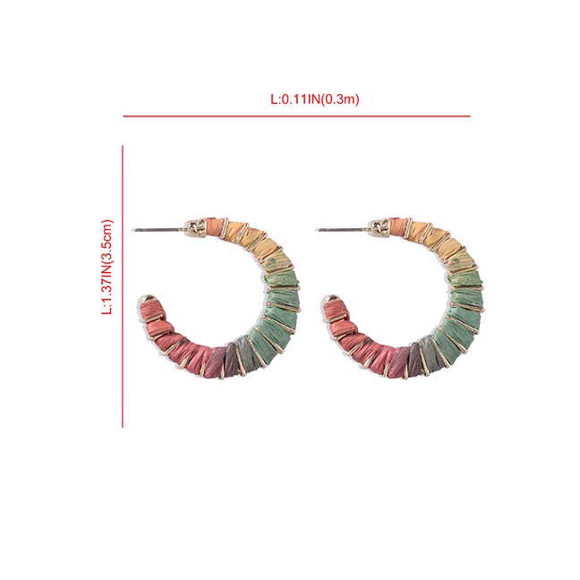 LRC Anting Tusuk Fashion Line Alloy Raffia Half Round Earrings P94906