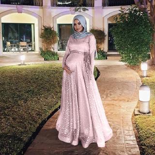 Gaun Maxi Wanita  Model Lipit Lengan Panjang Dengan 