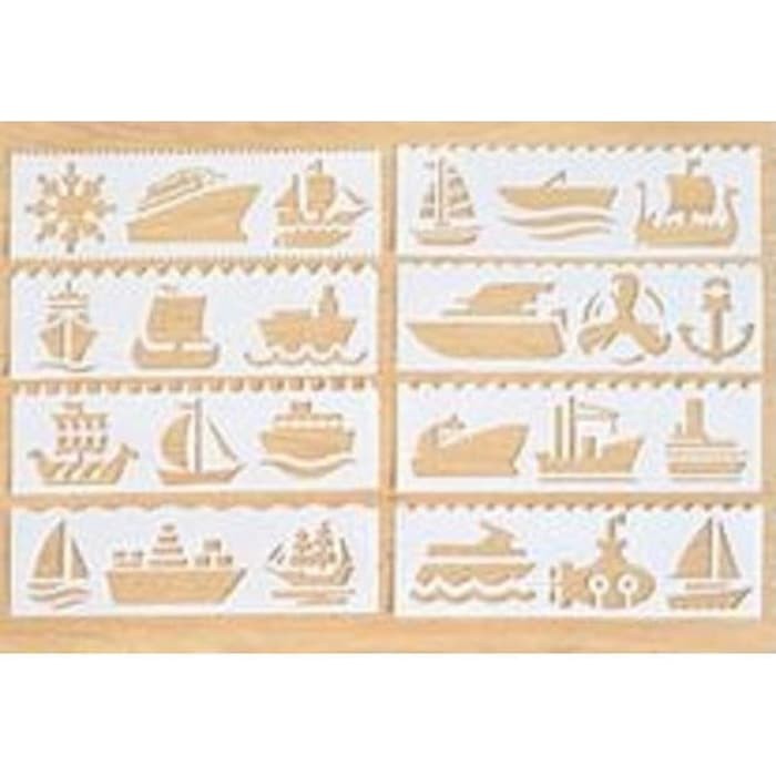 Plastic Stencil 15.5x5.5cm - Marine Ship Theme (8pcs)