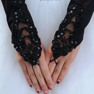 [PRODUK TERLARIS] SARUNG TANGAN PENGANTIN HITAM FINGERLESS AKSESORIS WEDDING STH006