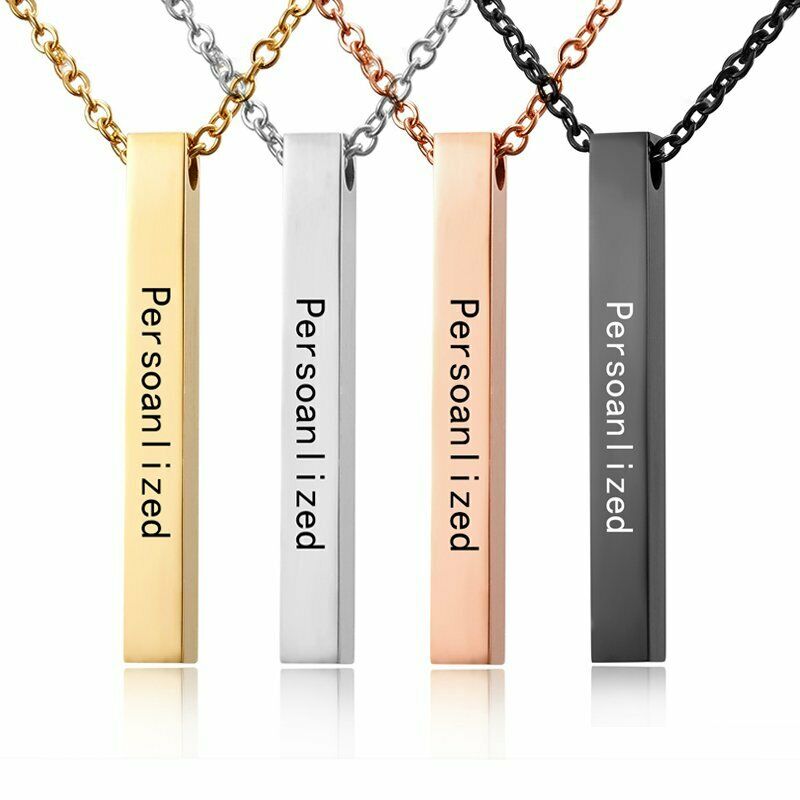 Cuboid Glossy Stainless Steel Lettering DIY Custom Pendant Necklace Men and Women with the Same Personality Fashion Birthday Gift