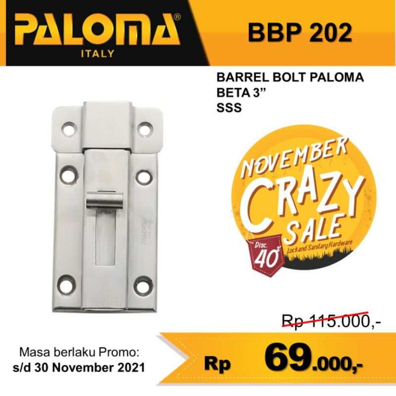 Grendel Pintu Grendel Jendela Slot Kunci PALOMA BBP 202 3inc Stainless