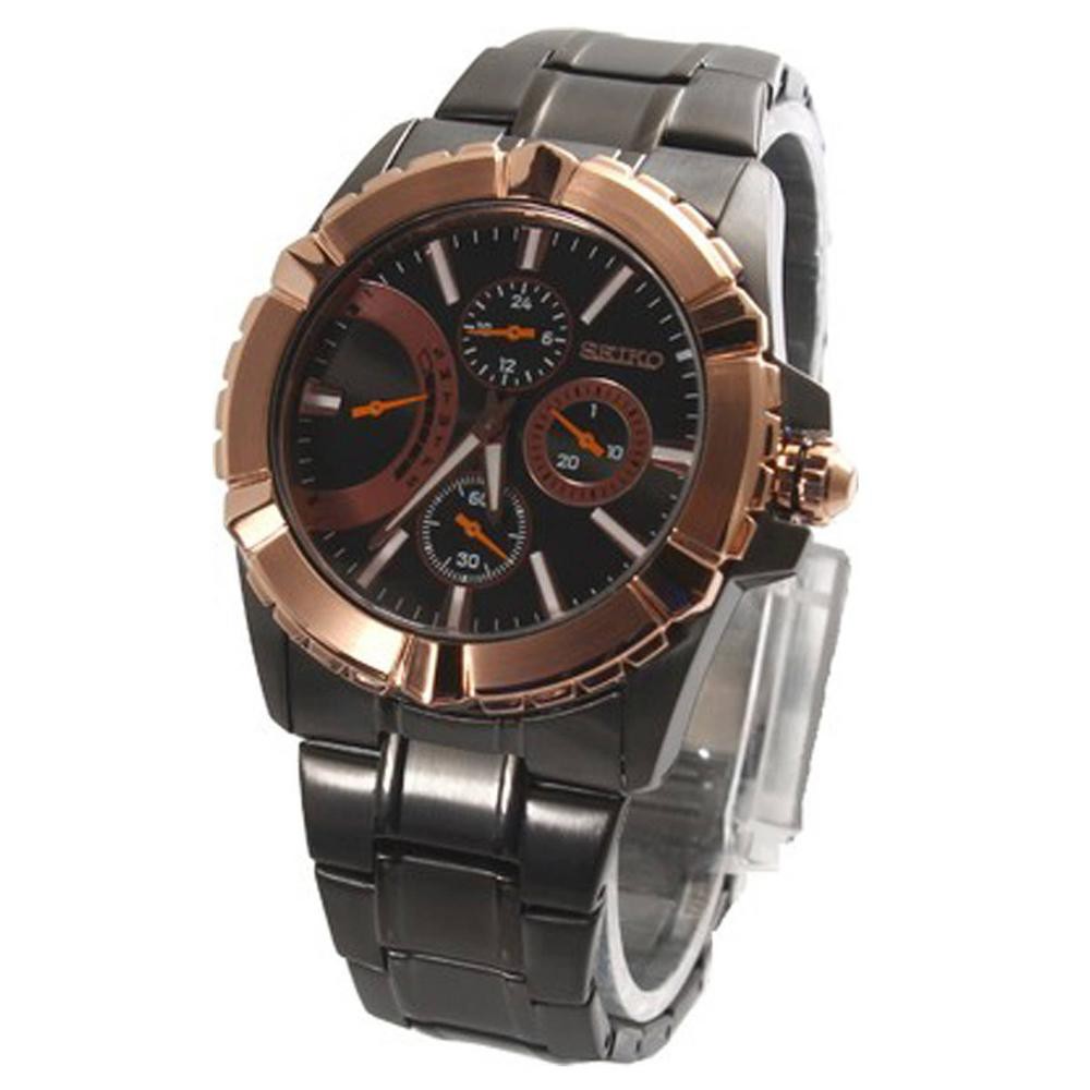 Seiko Lord SRL024 Retrograde Rose Gold Bezel Black | Jam Pria SRL024