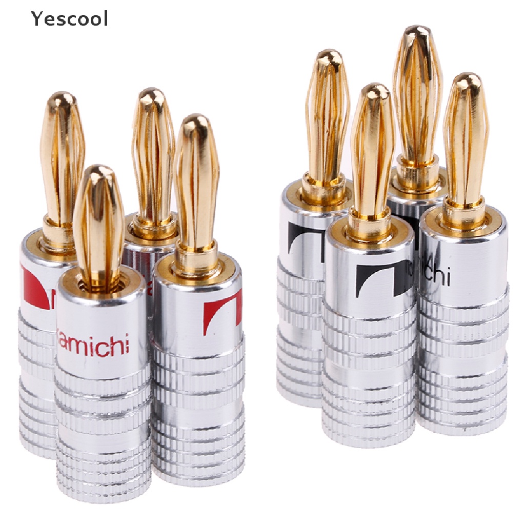 Yescool 4pcs 2 Pasang Konektor Jack Audio banana plug Lapis Emas 24K Untuk Speaker