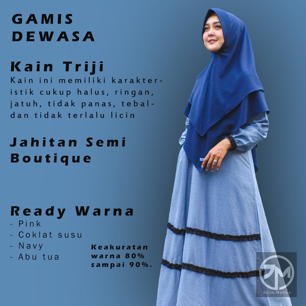 Salim Moslem –Busana Muslim/Gamis Daily Syari Triji/Madinah Dewasa Pink-Abu Tua-Navy-Coklat Susu