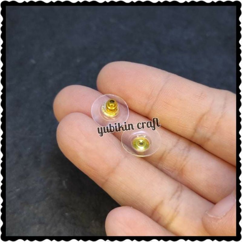 1 Pasang Penahan Anting Plastik Lebar 12mm Warna Emas Pantat Anting