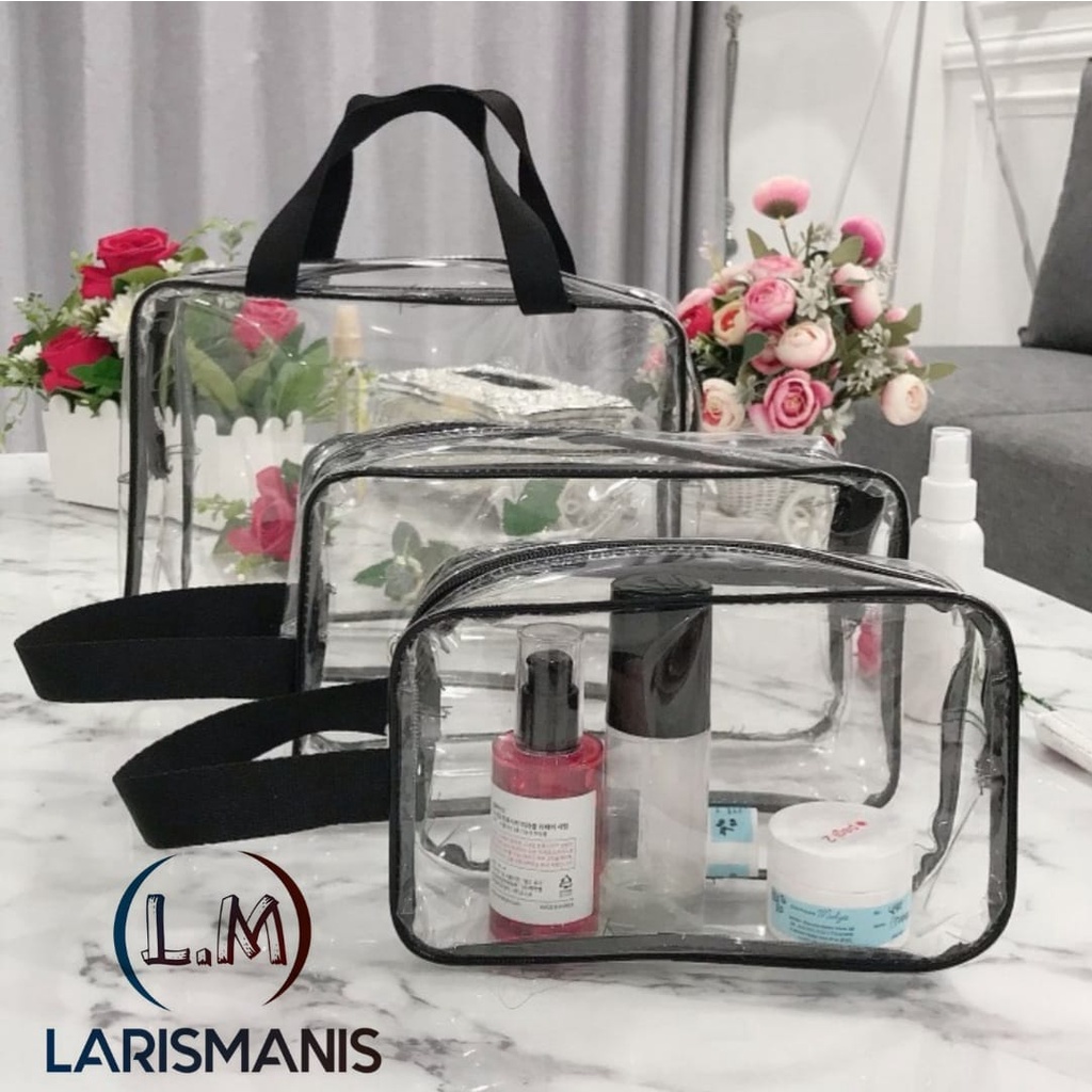 ●LM● Tas Pouch Kosmetik Polos Transparan Anti Air / Tempat Make Up / Pouch Kosmetik Transparan