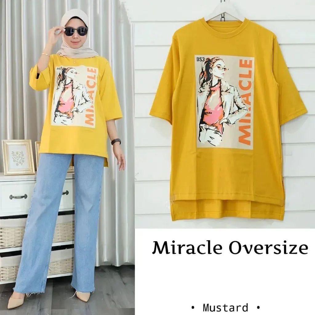 Miracle Oversize matt Combed/ Atasan Cewek Dewasa Terbaru Bahan Combed 20s Aksen Sablon / Pakaian Wanita Muslim Murah