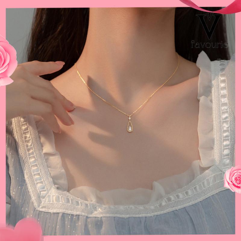 [COD]Fashion Indah Water Drop Zircon Kalung Wanita Sederhana Temperamen Rantai Klavikula-FA