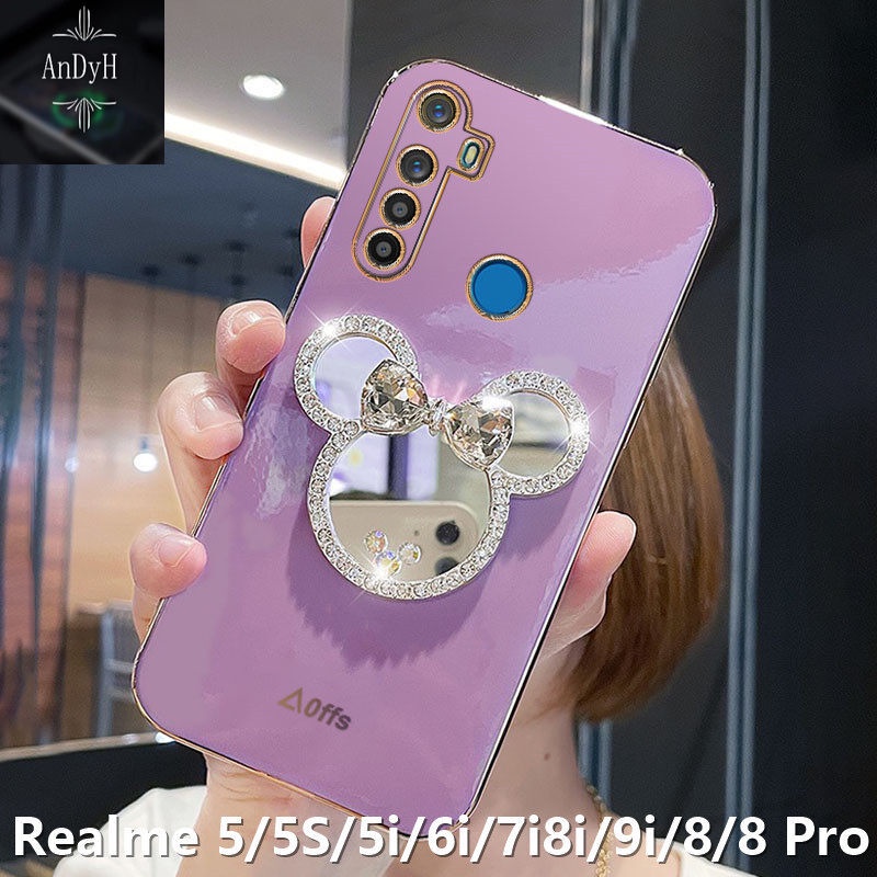 Case Handphone Motif Minnie Mouse Aksen Berlian Untuk Realme 5i 6i 5S 5 / 8i / 9i / 8 / 8pro / 9 / 9pro