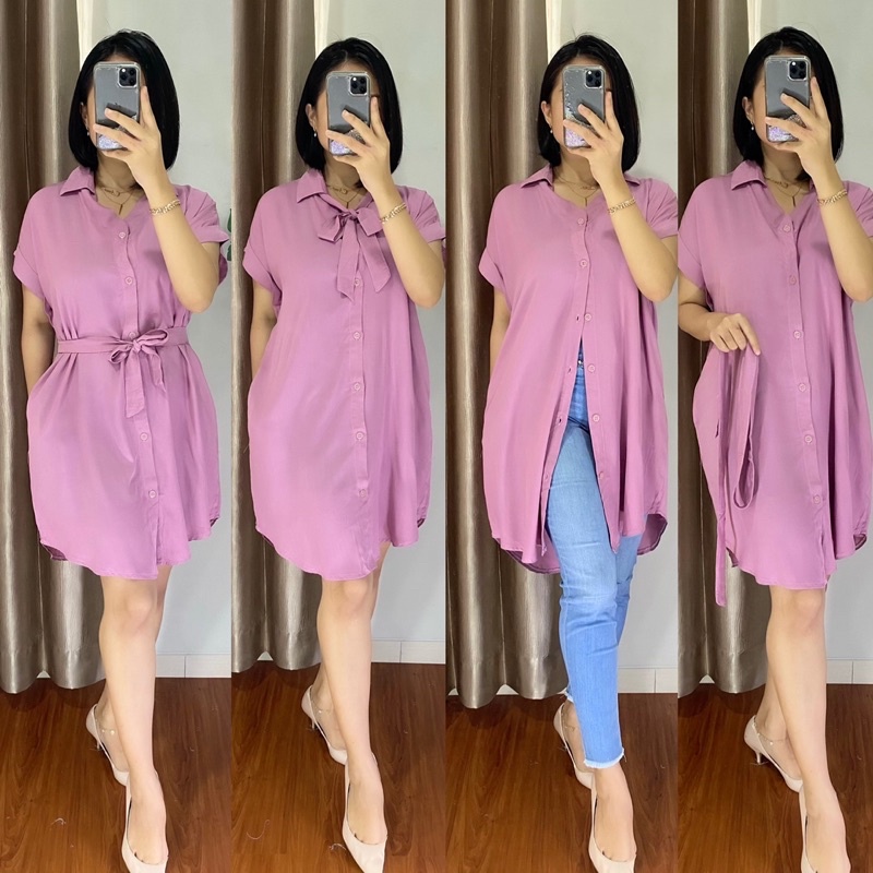 DRESS KEMEJA TALI KANCING FULL BUMIL BUSUI FRIENDLY RAYON PREMIUM TIDAK NERAWANG