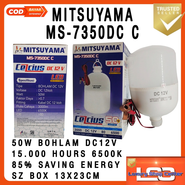 Bohlam Lampu DC 12V Jepit AKI 50 Watt Mitsuyama Celcius MS-7330DC C / MS-7350DC C