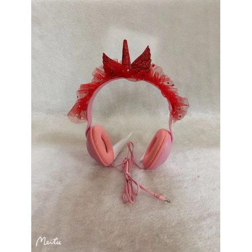 HGM-018 Headset Bando Angsa Wings Tanduk Unicorn Karakter / Headphone Kabel Kids Lucu