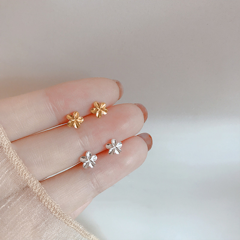 Anting Stud Desain Bunga Sakura Warna Silver Gold Untuk Wanita