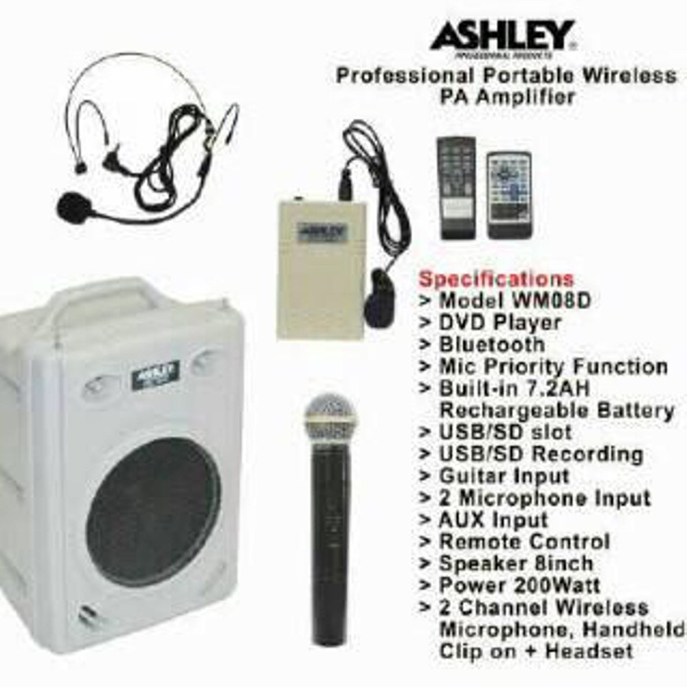 Murah  Speaker Portable Amplifier Wireless Meeting Ashley Wm 08 Dvd ( 8 Inch )