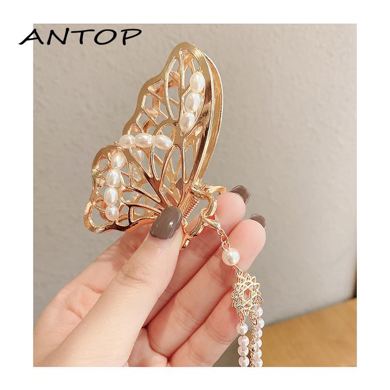 Jepit Rambut Bentuk Kupu-Kupu Aksen Mutiara Bahan Metal Gaya China Untuk Hiasan Kepala