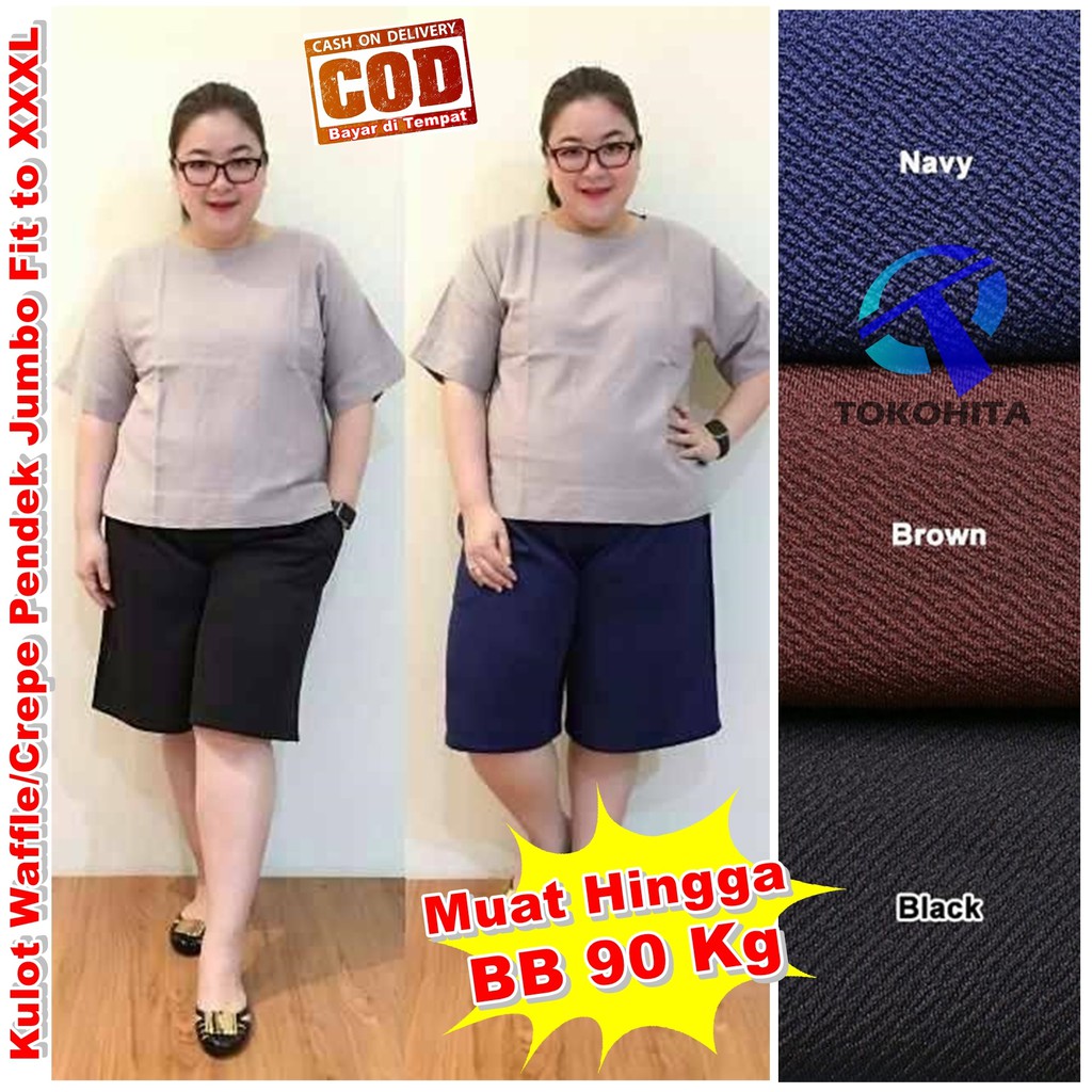 [BISA COD] CELANA KULOT PENDEK DEWASA WANITA - Celana Crepe Polos Pendek 3/4 &amp; 7/8 Jumbo Termurah