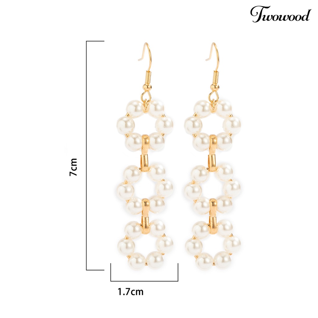 Twowood 1 Pair Women Earrings Imitation Pearl Flower Tassel Jewelry All Match Long Dangle Hook Earrings for Dating