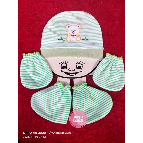 1SET TOPI BAYI+SARTAKI BAYI MOTIF SALUR BORDIL BONEKA