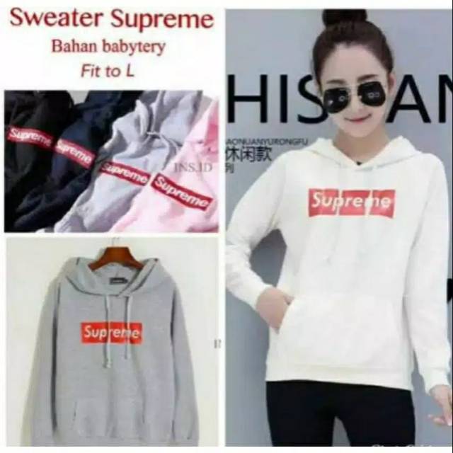 Terbaru Pasar malam fashion Sweater Hoodie topi Supreme varian warna hitam putih abu Misty pink