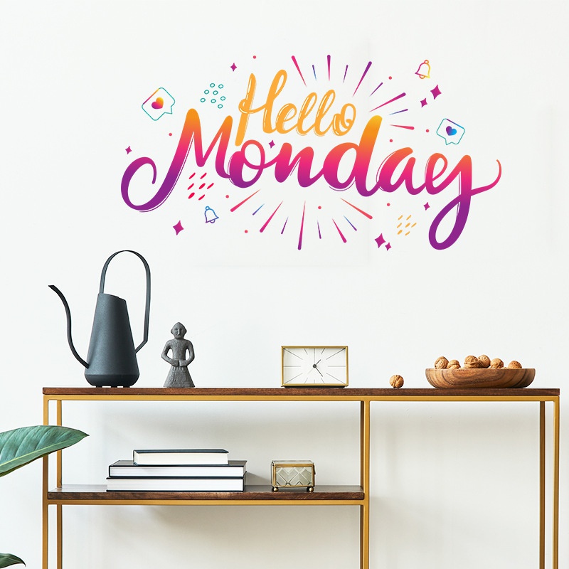 Stiker Dinding Desain Slogan Hello Monday Dapat Dilepas Untuk Dekorasi Kamar Tidur