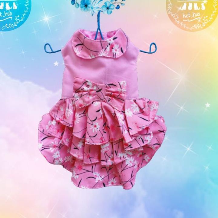 (I-EIW&gt; (✓&gt; // Baju Kucing Dan Anjing Betina Kecil Dress Mini Pom Angora Persia Motif Bunga (top produk&gt;