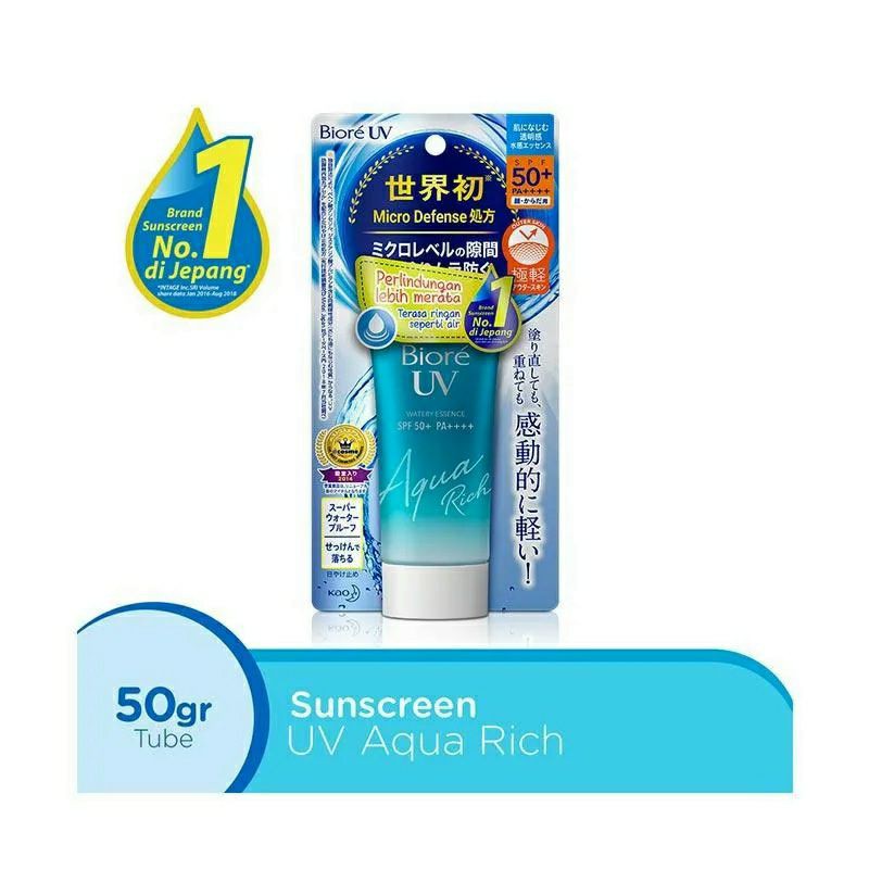 Biore UV Aqua Rich Watery Essence SPF 50 PA++++ [ 15gr ] TANPA PACK COVER / [50 gr] Sunscreen / Sunblock / Tabir surya