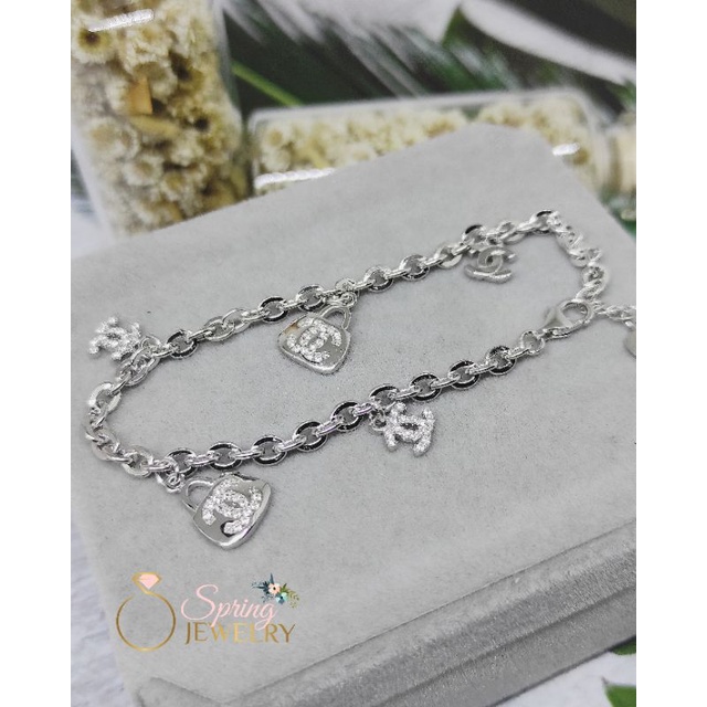 Gelang Perak Wanita Rantai Holo Chanel Tas Silver 925 Asli Lapis Emas Putih