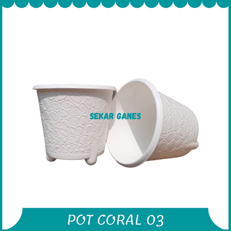 ORI Bjp Coral 03 Putih Budi Jaya Pot Coral 20 Cm Pot Motif Koral Batu Alam Bagus Pot Tanaman Murah