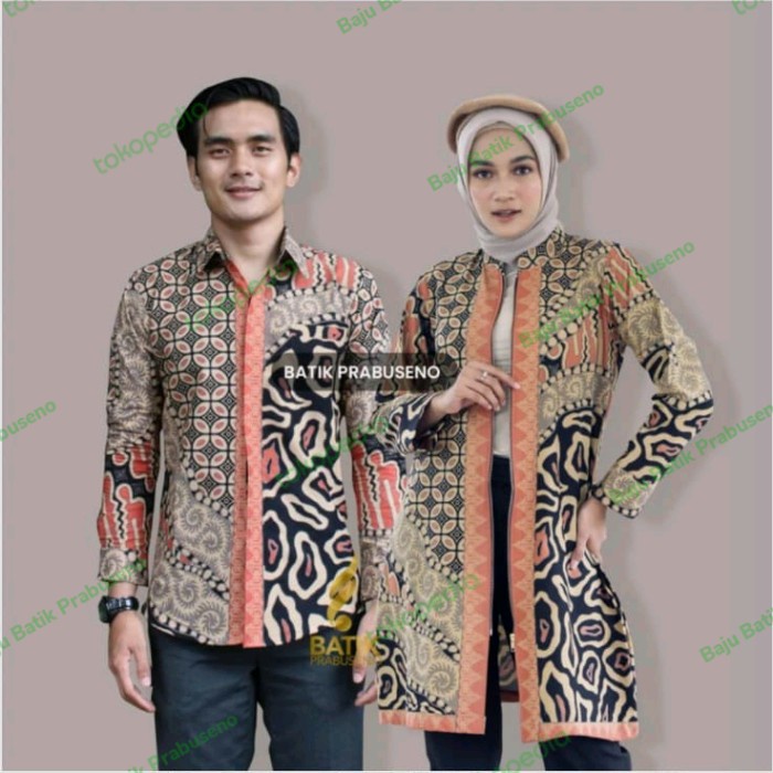 Batik Couple Zaskia Sarimbit Prabuseno Kemeja Tunik Katun Furing Asli - S, Kemeja Tunik