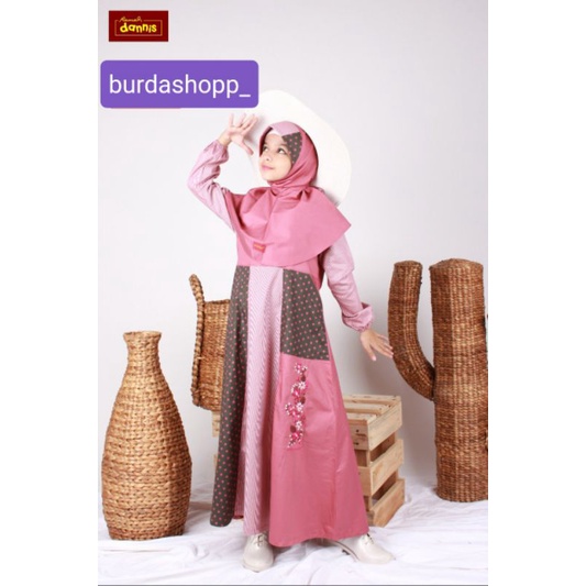 BAJU MUSLIM ANAK DANNIS PEREMPUAN SIZE 8, 9, 10, 11 ( BAJU LEBARAN )