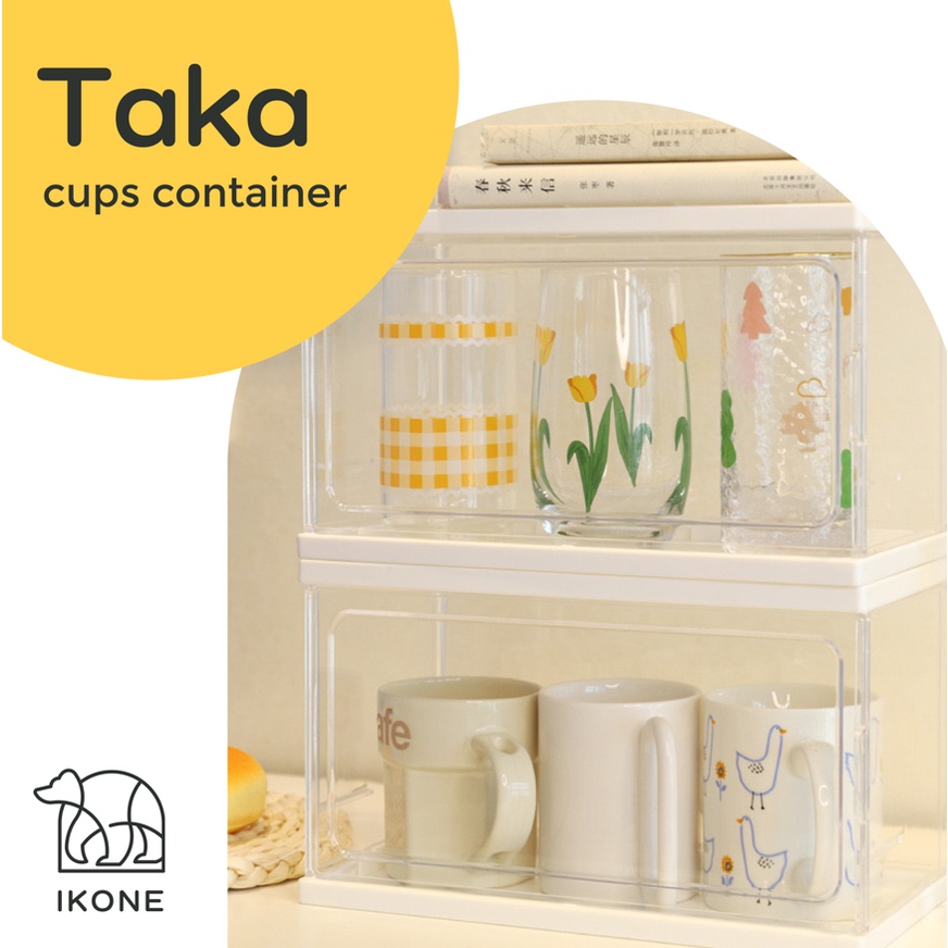 【IKONE】TAKA Glass Organizer Tempat Gelas Rak Organizer PET Transparan Rak Dapur Serbaguna Container Box Transparent Premium Berkualitas Kotak Penyimpanan Bening Estetik Storage Box Serbaguna Penutup