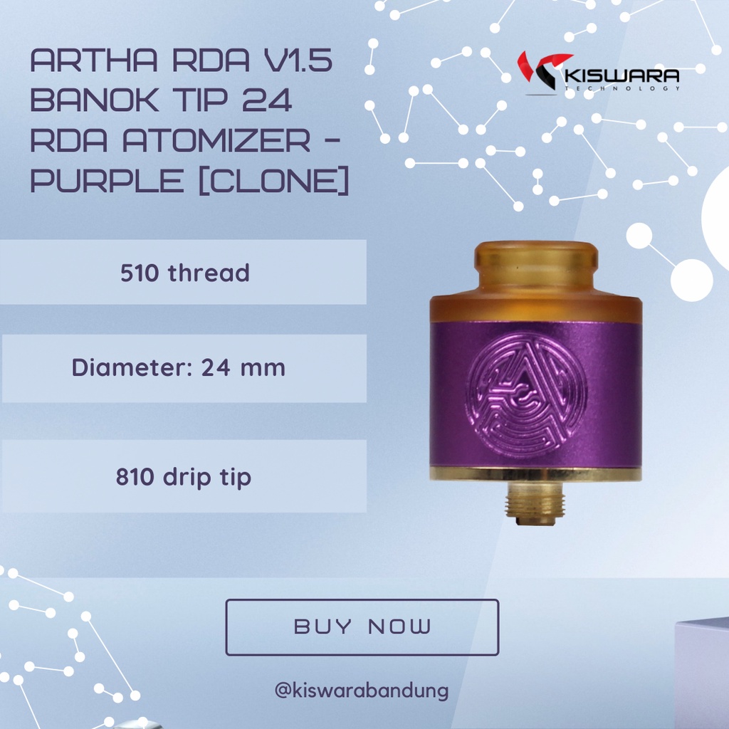 Artha RDA V1.5 Banok Tip 24 RDA Atomizer - PURPLE [Clone] KiswaraBandung