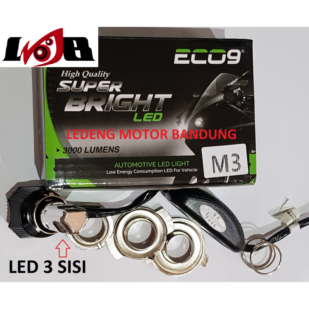 ECO9 Mata Led 3 Sisi Headlamp Lampu Motor Super Bright 3000 lumens