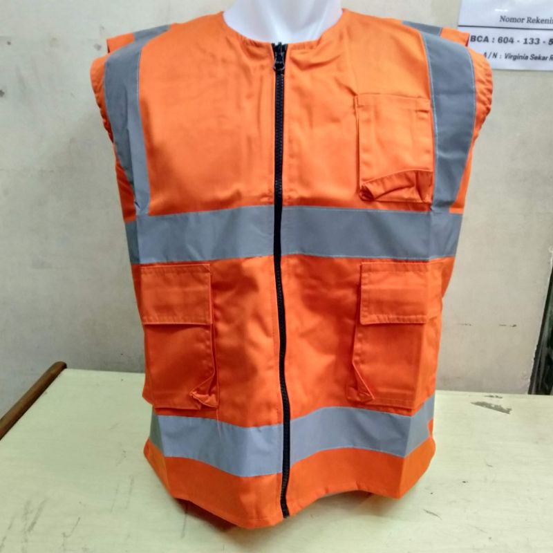 Rompi Safety K3 Proyek Resleting Bahan Kain Drill Kantong Murah