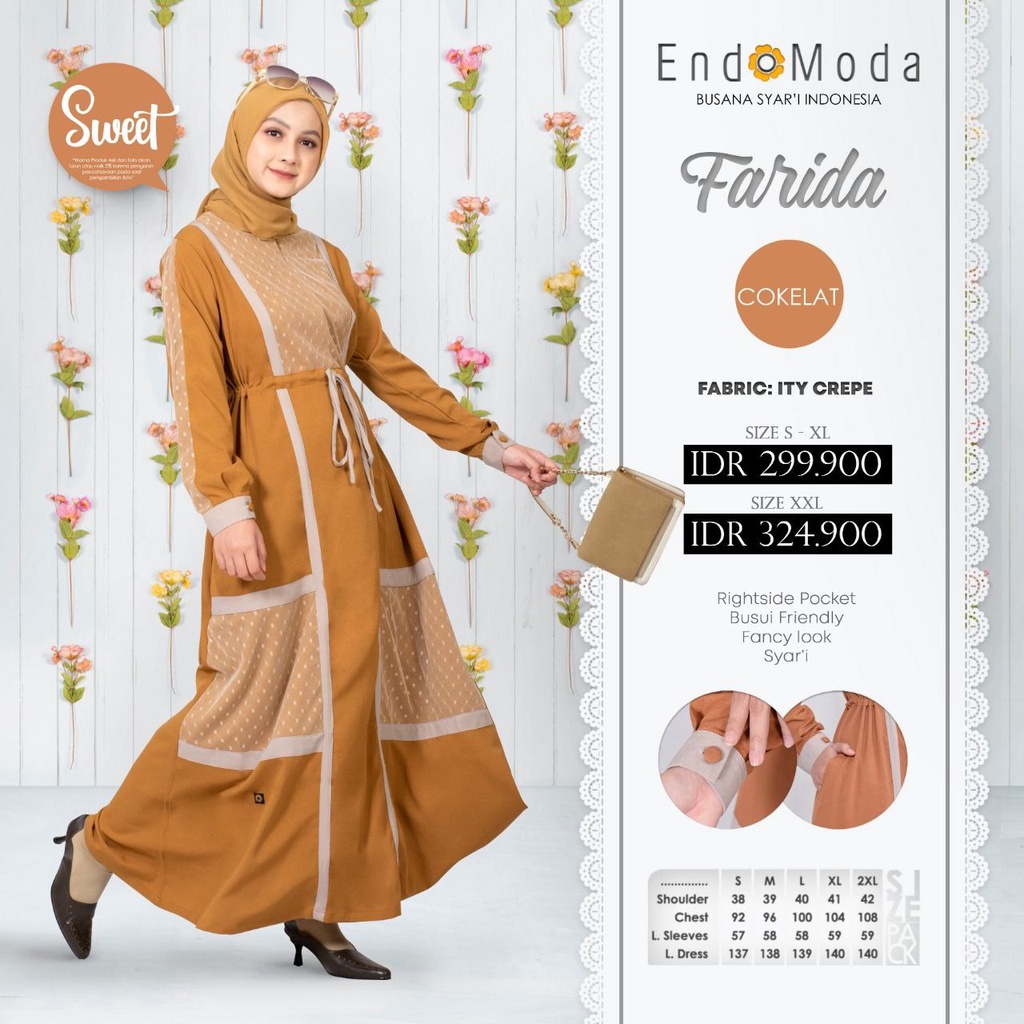 DISKON GAMIS ENDOMODA FARIDA COKELAT WANITA MUSLIMAH