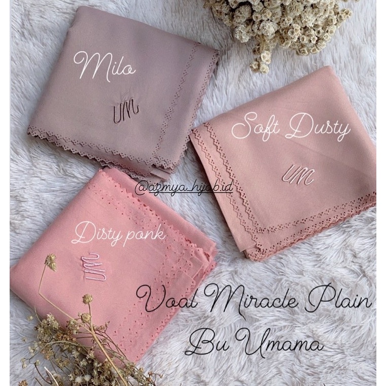 Jilbab Segiempat Voal Miracle Plain LC Umama Part 2 - Ready 100+ Warna Pastel BORDIR BESI METAL LOGO