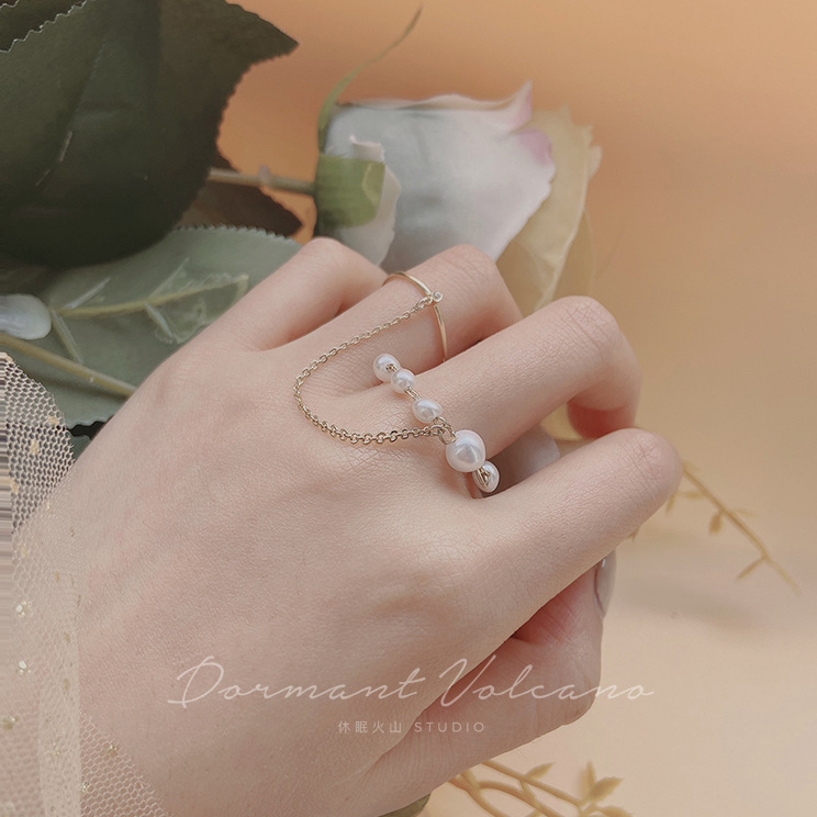 YEEZII Cincin Rantai Adjustable Hias Mutiara Zircon Gaya Korea Untuk Wanita