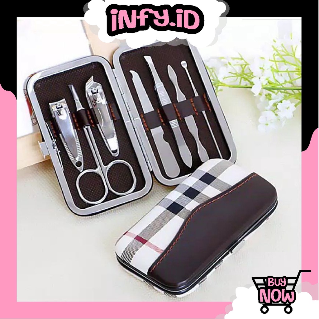 INFY - R507 COD Peralatan Menicure 7in1 Mini Stainless Stell Gunting Kuku Portable Tools Set Dengan Dompet