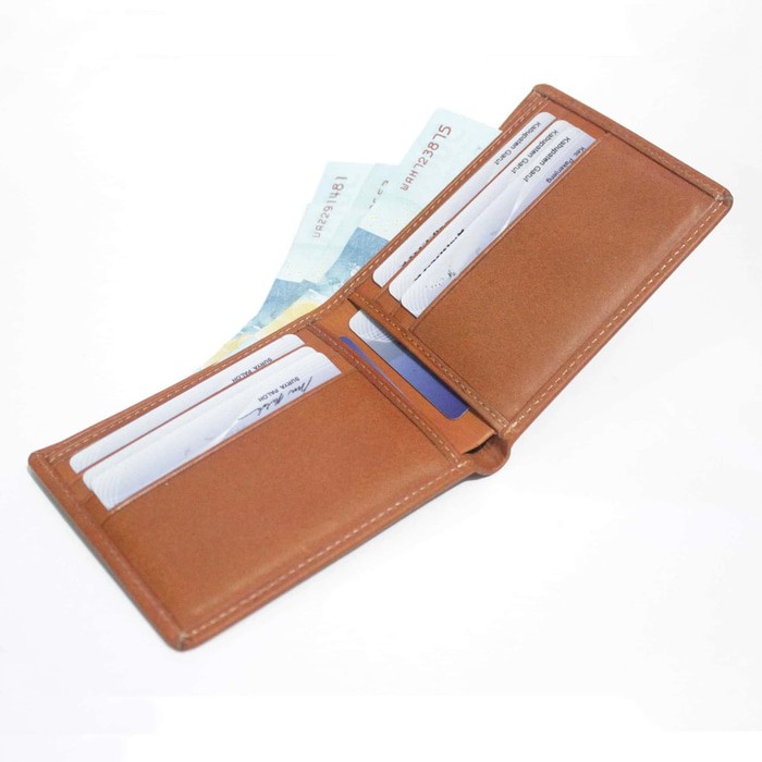 dompet pria cowo lipat kulit sapi asli warna tan - bifold wallet