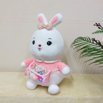 Boneka Kelinci Tas Pom Pom Size 12&quot;/35cm/boneka lucu/boneka animal/boneka rabit baju/