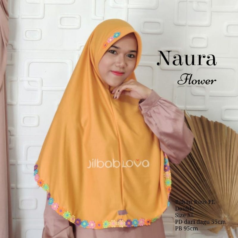 GROSIR JILBAB HIJAB KHIMAR KERUDUNG BERGO JOKAM PET ANTEM SIZE XL KAIN KAOS PE SYARI NAURA FLOWER354
