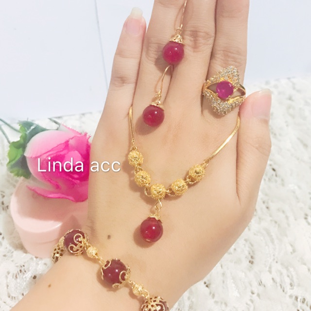 set mirah kalung bola xuping gelang rantai giok asli 8