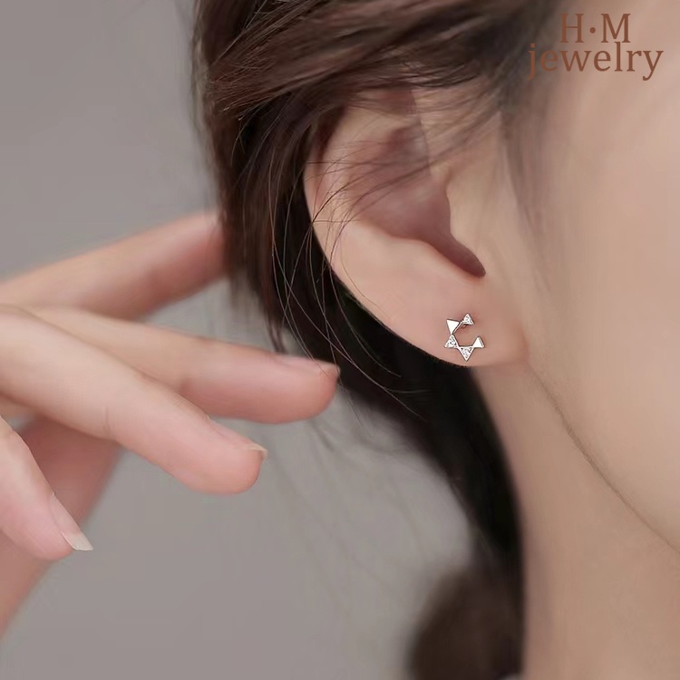 2022 Anting Tusuk Model Pentagram Terbuka Aksen Berlian Imitasi Untuk Wanita